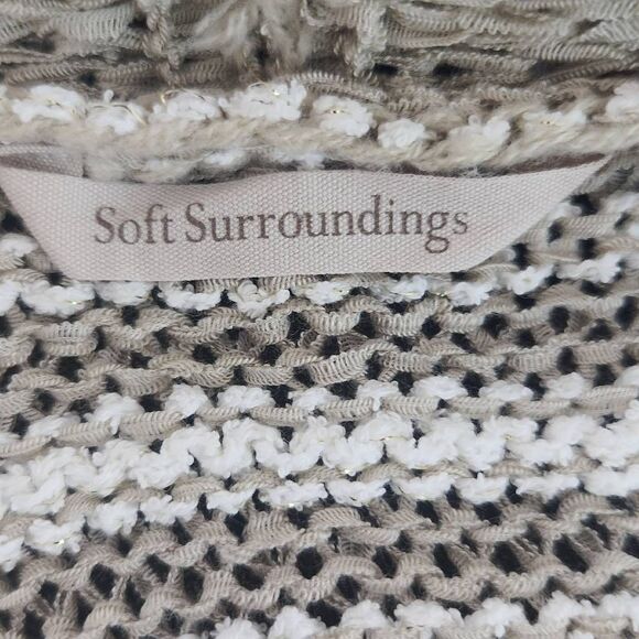 Soft Surroundings Tan and White Stripe Knit Cardigan Sweater Size Petite Small - Picture 6 of 9